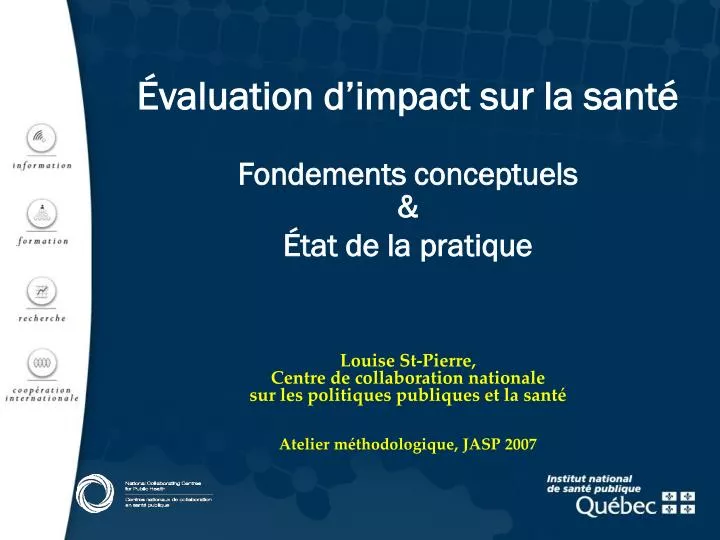 valuation d impact sur la sant fondements conceptuels tat de la pratique