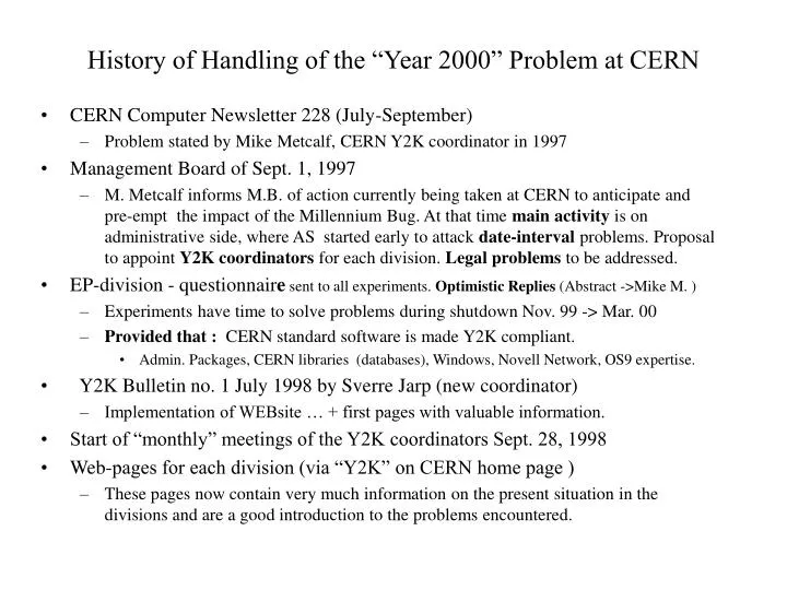 history of handling of the year 2000 problem at cern