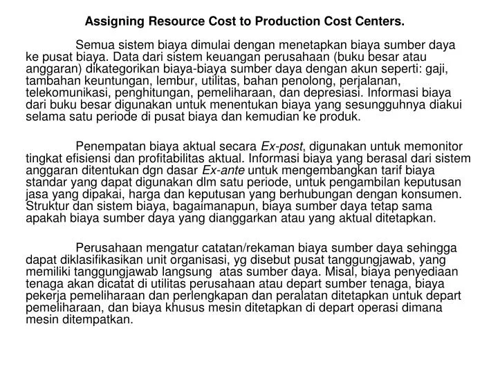 assigning resource cost to production cost centers