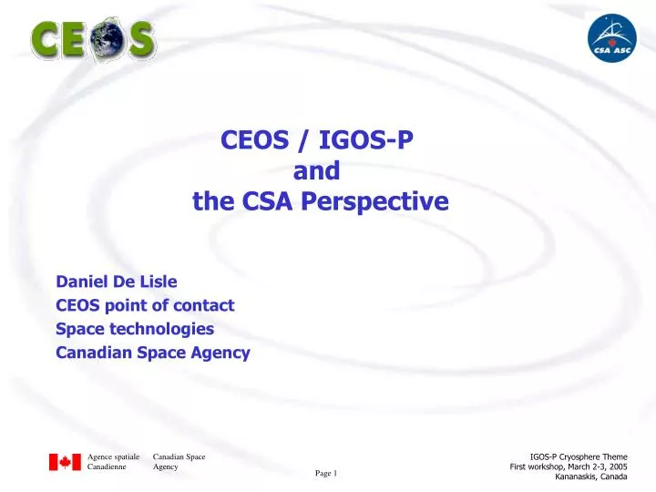 daniel de lisle ceos point of contact space technologies canadian space agency