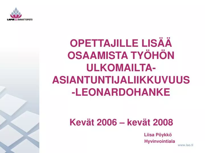 opettajille lis osaamista ty h n ulkomailta asiantuntijaliikkuvuus leonardohanke