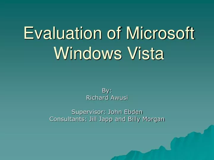 evaluation of microsoft windows vista