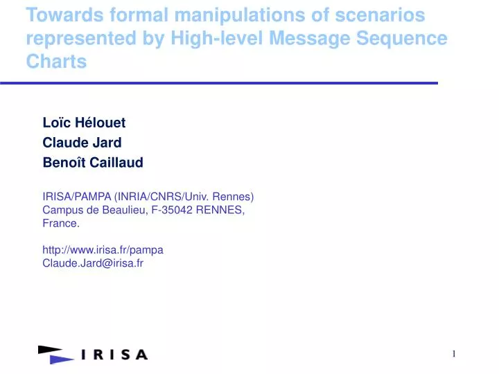 towards formal manipulations of scenarios represented by high level message sequence charts