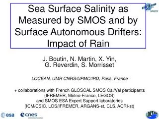 Sea Surface Salinity as Measured by SMOS and by Surface Autonomous Drifters: Impact of Rain