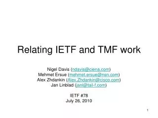 Relating IETF and TMF work