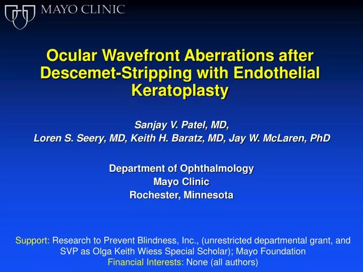 ocular wavefront aberrations after descemet stripping with endothelial keratoplasty