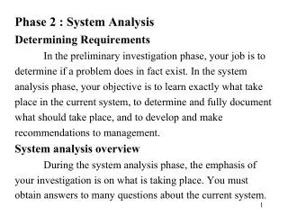 Phase 2 : System Analysis Determining Requirements