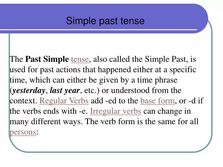 Regular Past Tense Verbs - ppt video online download