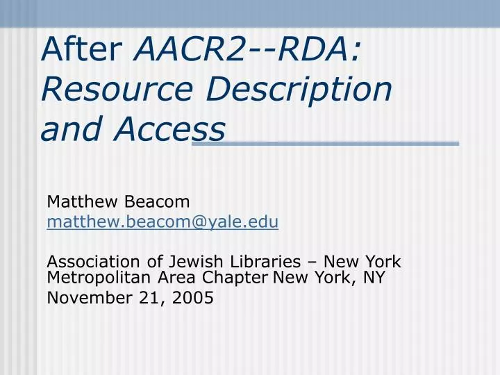 after aacr2 rda resource description and access