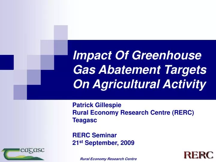 impact of greenhouse gas abatement targets on agricultural activity
