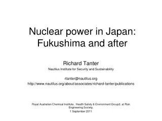 Nuclear power in Japan: Fukushima and after
