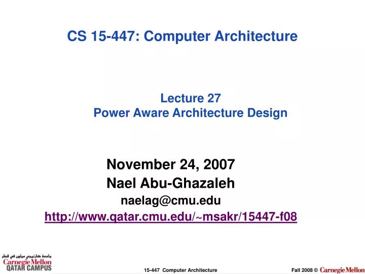lecture 27 power aware architecture design