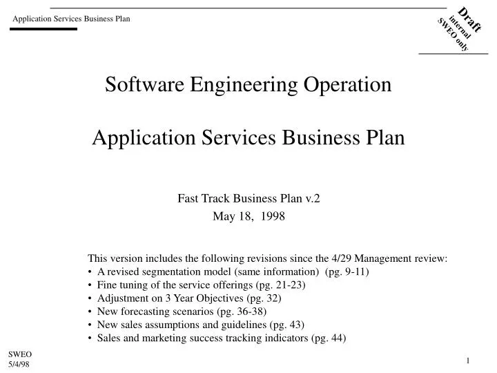 software engineering operation application services business plan