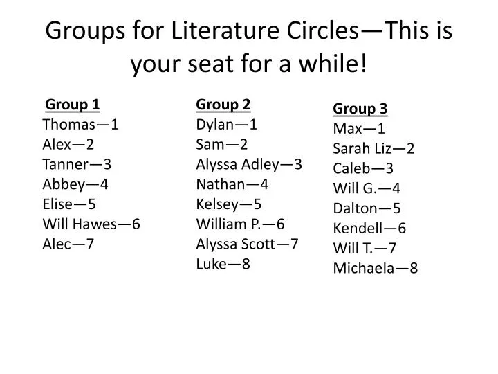 groups for literature circles this is your seat for a while