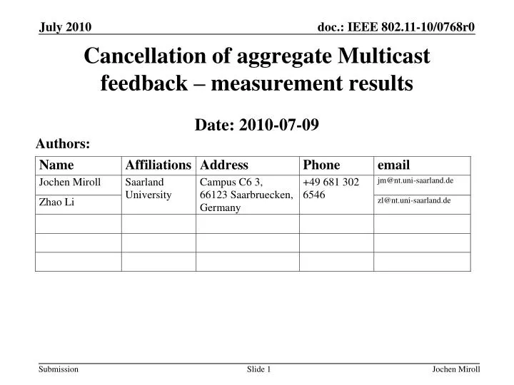 cancellation of aggregate multicast feedback measurement results