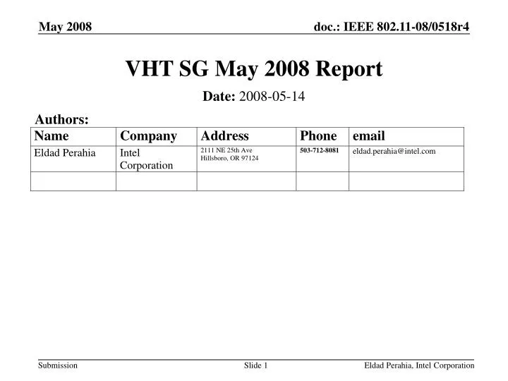 vht sg may 2008 report