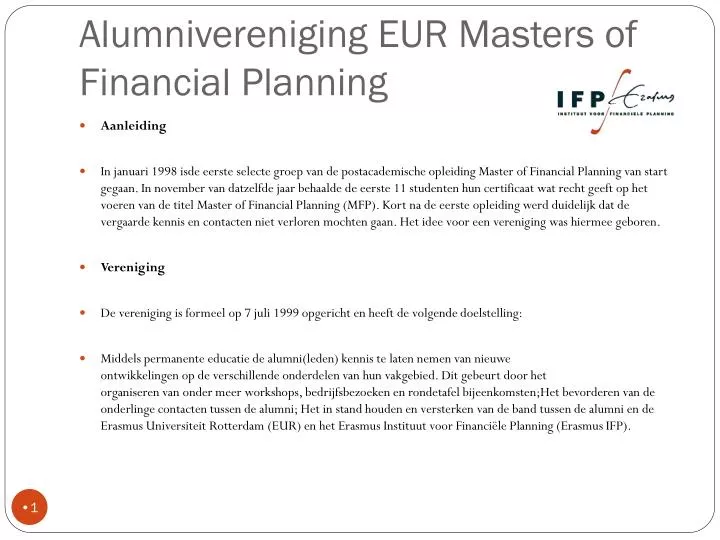 alumnivereniging eur masters of financial planning