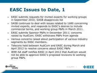EASC Issues to Date, 1