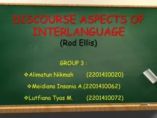 DISCOURSE ASPECTS OF INTERLANGUAGE ( Rod Ellis)