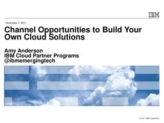 Channel Opportunities to Build Your Own Cloud Solutions Amy Anderson IBM Cloud Partner Programs