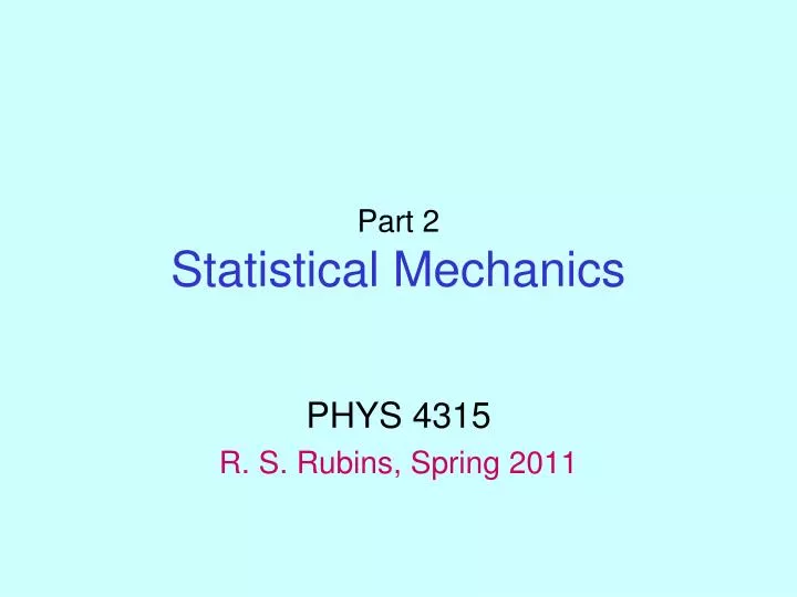 part 2 statistical mechanics