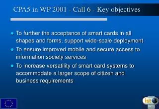 CPA5 in WP 2001 - Call 6 - Key objectives