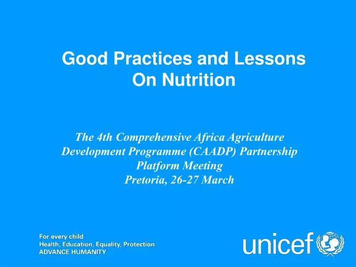 good practices and lessons on nutrition