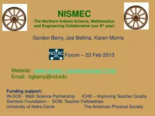 NISMEC The Northern Indiana Science, Mathematics and Engineering Collaborative (our 8 th year)