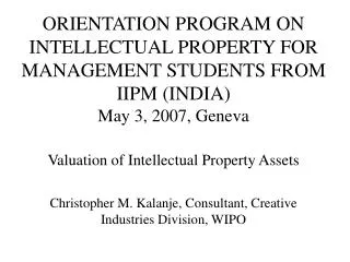Valuation of Intellectual Property Assets