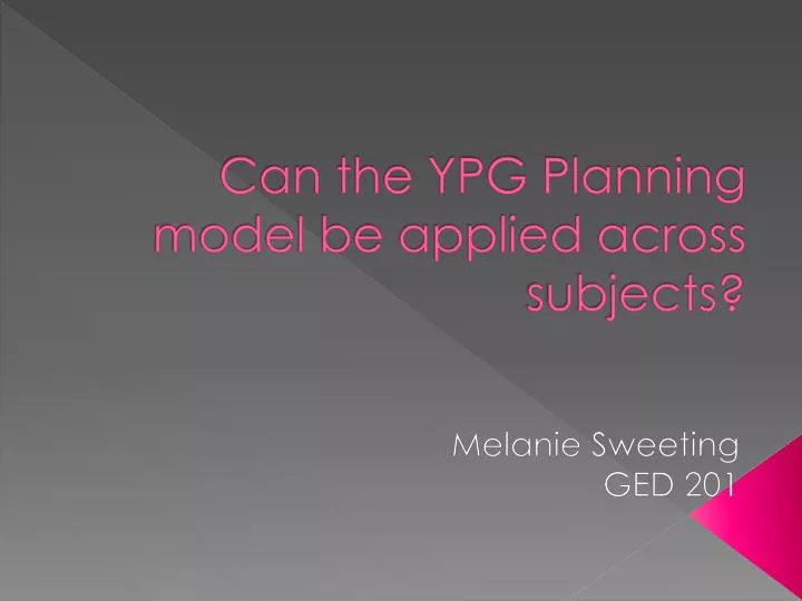 can the ypg planning model be applied across subjects