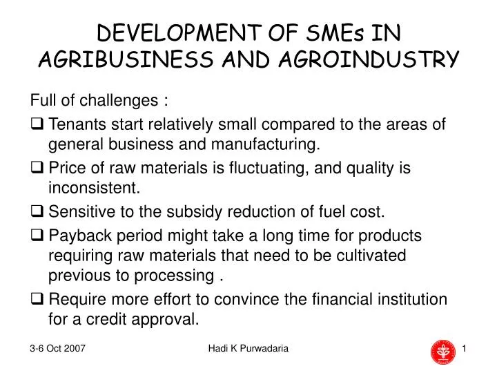 development of smes in agribusiness and agroindustry