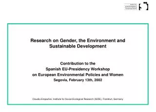 Research on Gender, the Environment and Sustainable Development