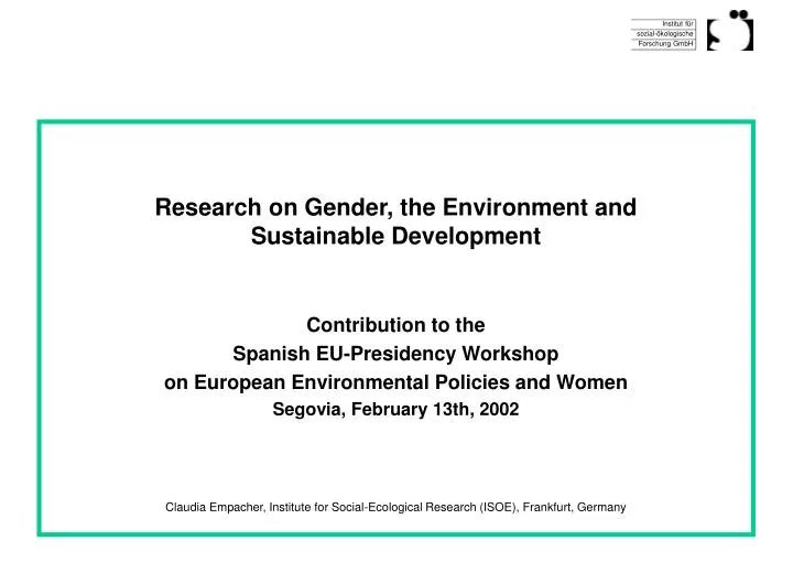 research on gender the environment and sustainable development