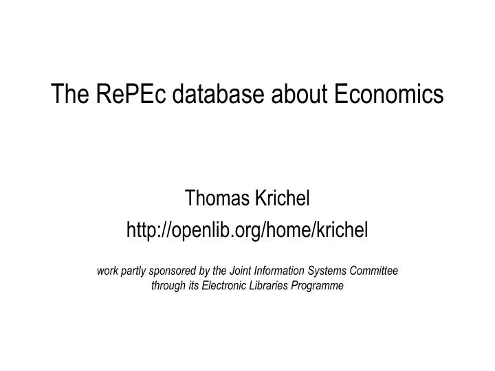 the repec database about economics