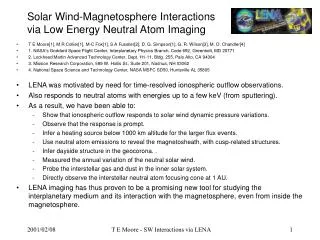 Solar Wind-Magnetosphere Interactions via Low Energy Neutral Atom Imaging