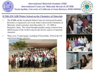 ICMR-JNCASR Winter School on the Chemistry of Materials