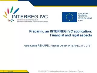 Preparing an INTERREG IVC application: Financial and legal aspects