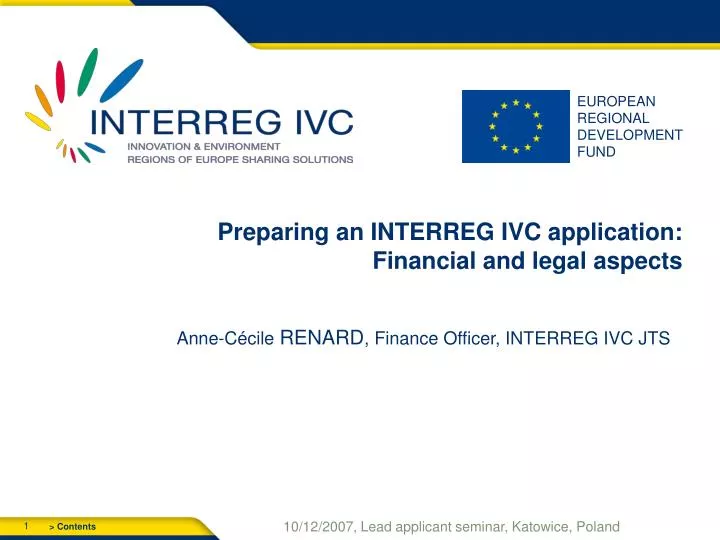 preparing an interreg ivc application financial and legal aspects