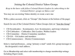 Joining the Colonial District Yahoo Groups