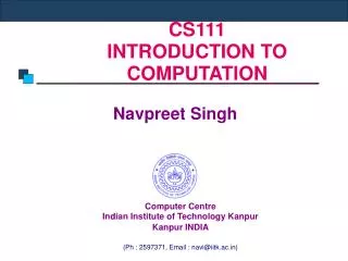 CS111 INTRODUCTION TO COMPUTATION