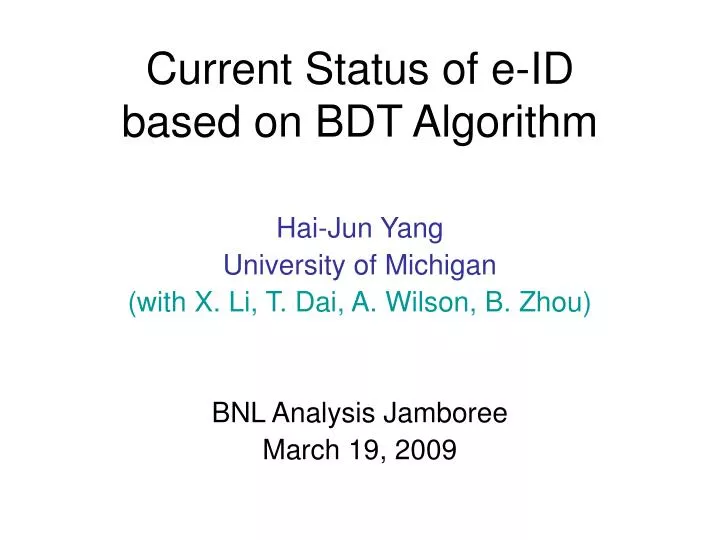 current status of e id based on bdt algorithm