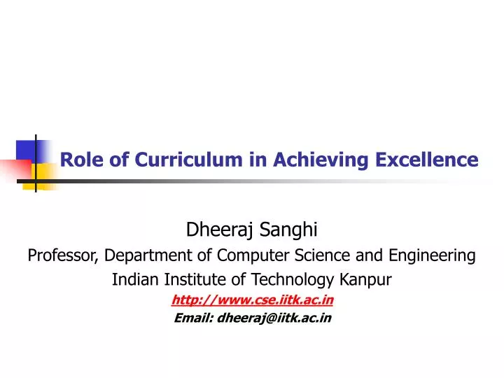 role of curriculum in achieving excellence
