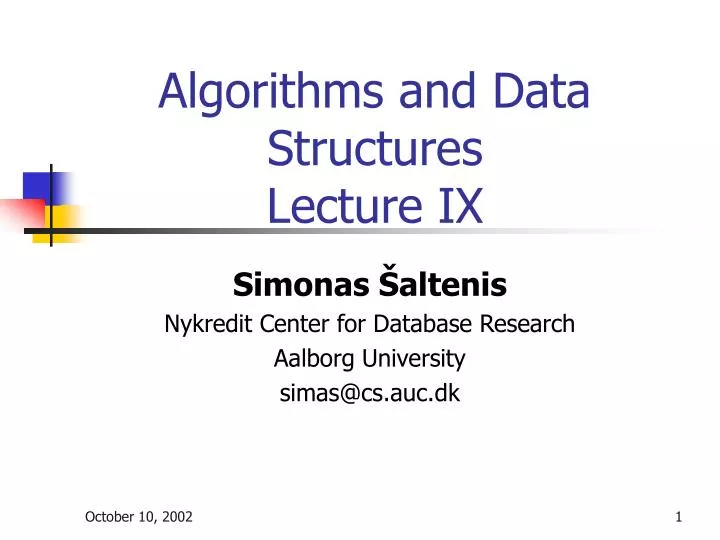 algorithms and data structures lecture ix