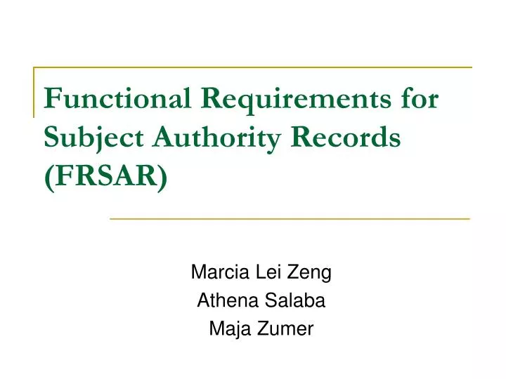 functional requirements for subject authority records frsar