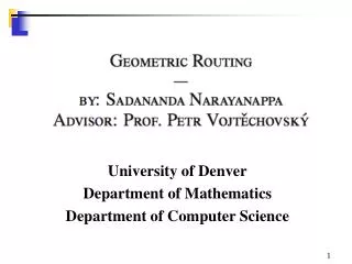 University of Denver Department of Mathematics Department of Computer Science