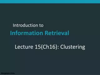 Lecture 15(Ch16): Clustering