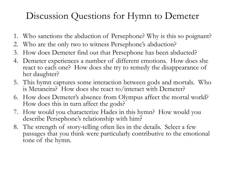 discussion questions for hymn to demeter