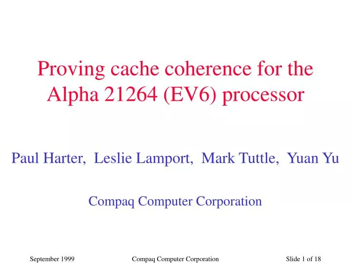 proving cache coherence for the alpha 21264 ev6 processor
