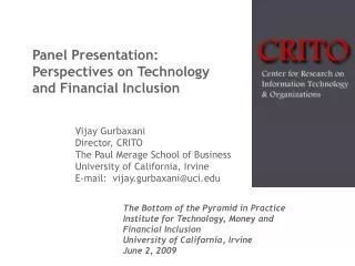 Panel Presentation: Perspectives on Technology and Financial Inclusion