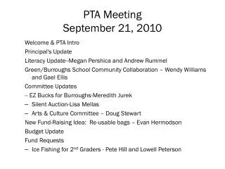 PTA Meeting September 21, 2010